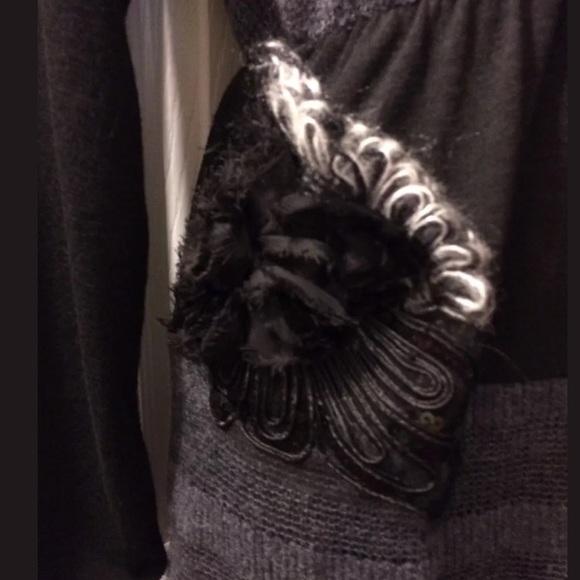 PRETTY ANGEL Dress Black Gray Knit Beaded rosette - Picture 4 of 8